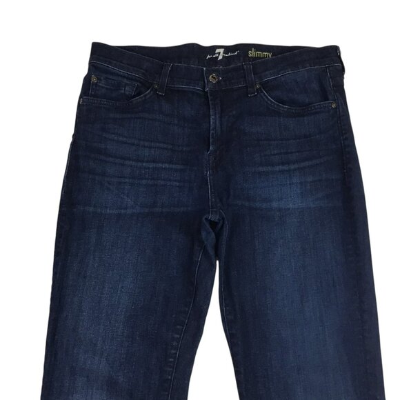 7 For All Mankind Slimmy Straight Leg Jeans Mens 33 x 29 Dark Wash Cotton & Span - Picture 5 of 12